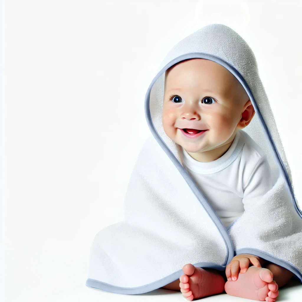 Baby hooded towel - white/blue