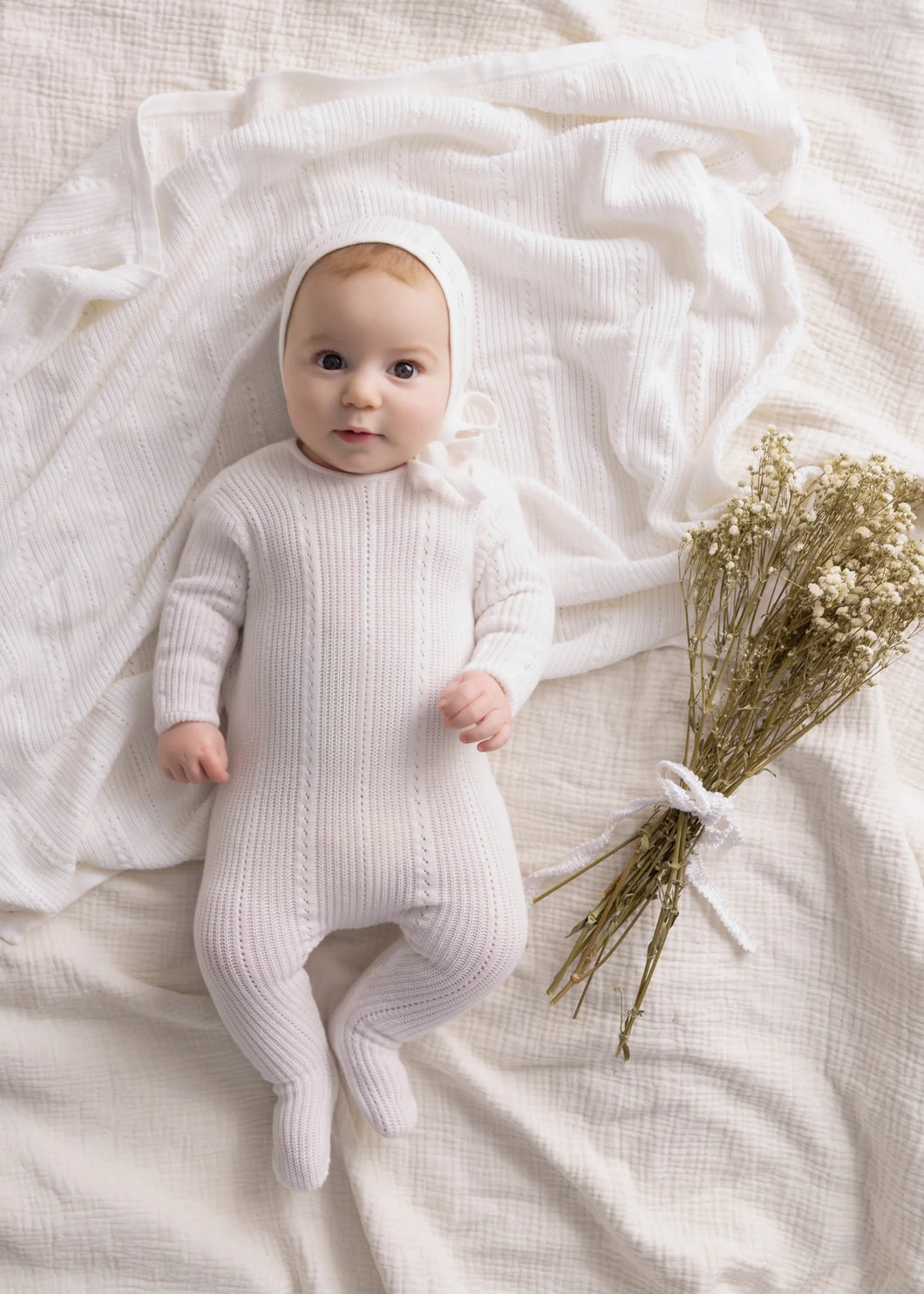Pointelle knit layette set - Ivory