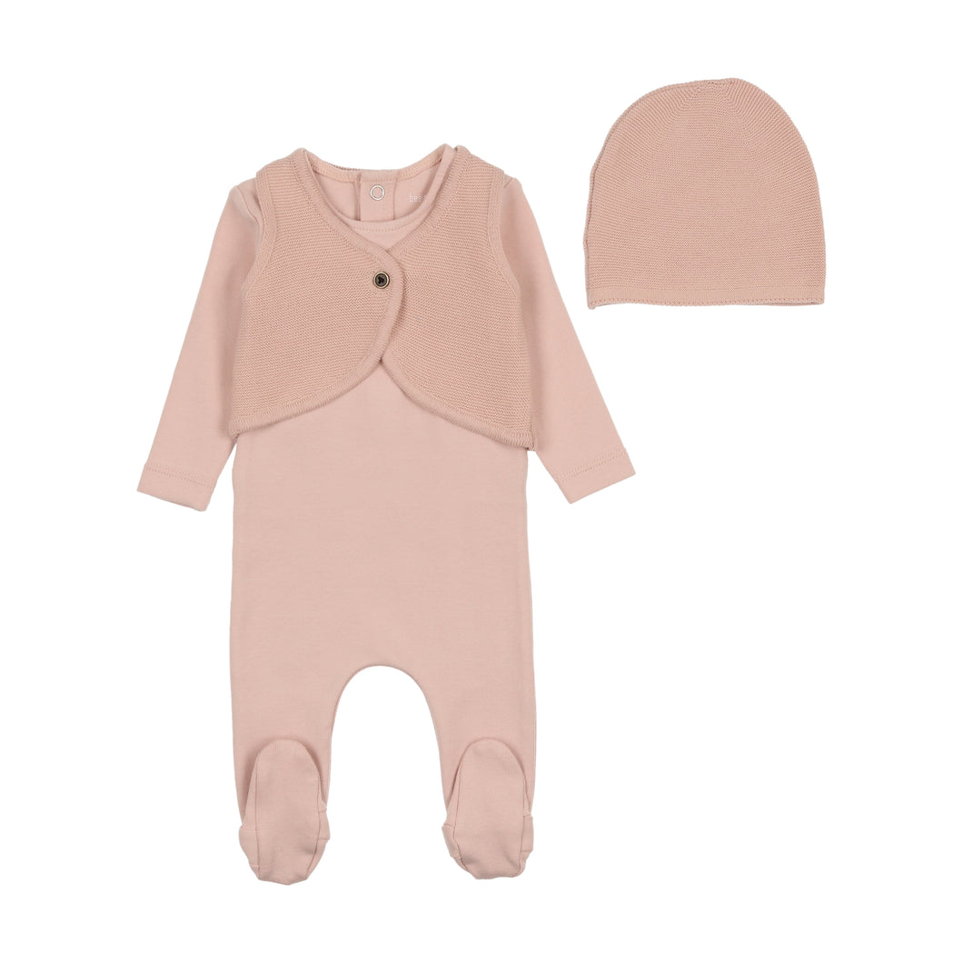 Knit applique footie and hat- dusty pink