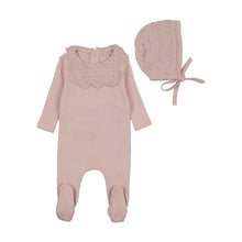 Load image into Gallery viewer, Knit Bibette Layette set -Cloud Pink
