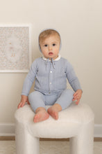 Load image into Gallery viewer, Knit Ensemble-Dusty Blue Crochet Layette set
