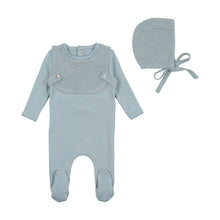 Load image into Gallery viewer, Knit overlay cotton footie with bonnet - Blue fog

