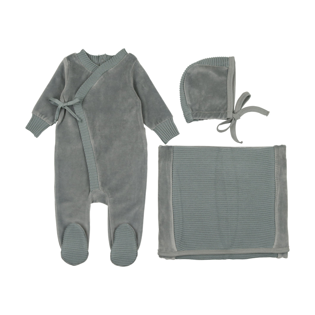 Knit strip layette set - Quarry