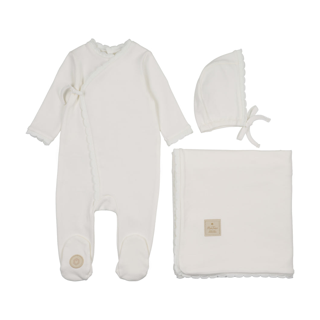 Knit trim wrap layette set - Ivory