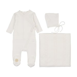 Knit twist layette set - Ivory