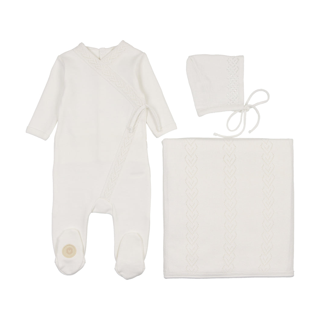 Knit twist layette set - Ivory