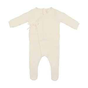 Knit wrap pointelle footie and bonnet - cream