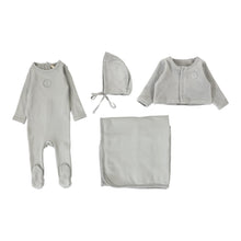 Load image into Gallery viewer, Velour cardi layette set - dusty blue
