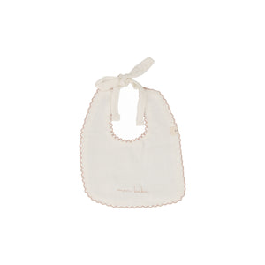 Edged muslin bib - winter white/blush