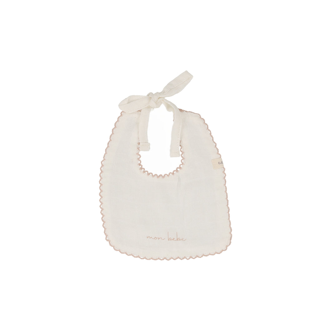 Edged muslin bib - winter white/blush