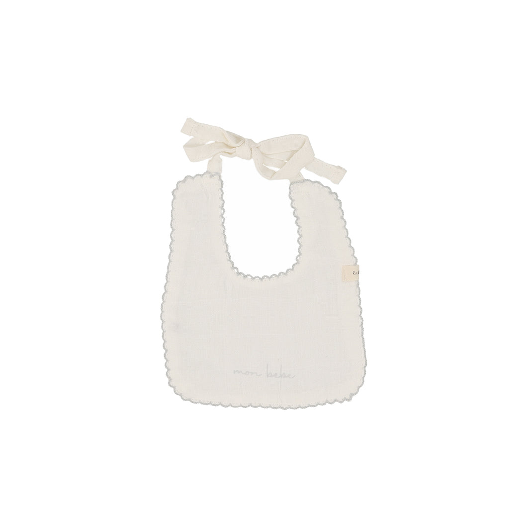 Edged muslin bib - winter white/light blue