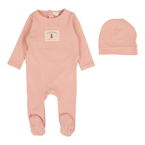 Contrast footie with beanie - Coral