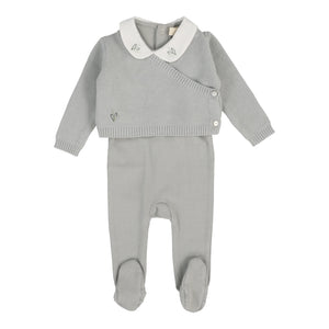 Knit wrap sleeveless layette set - soft blue