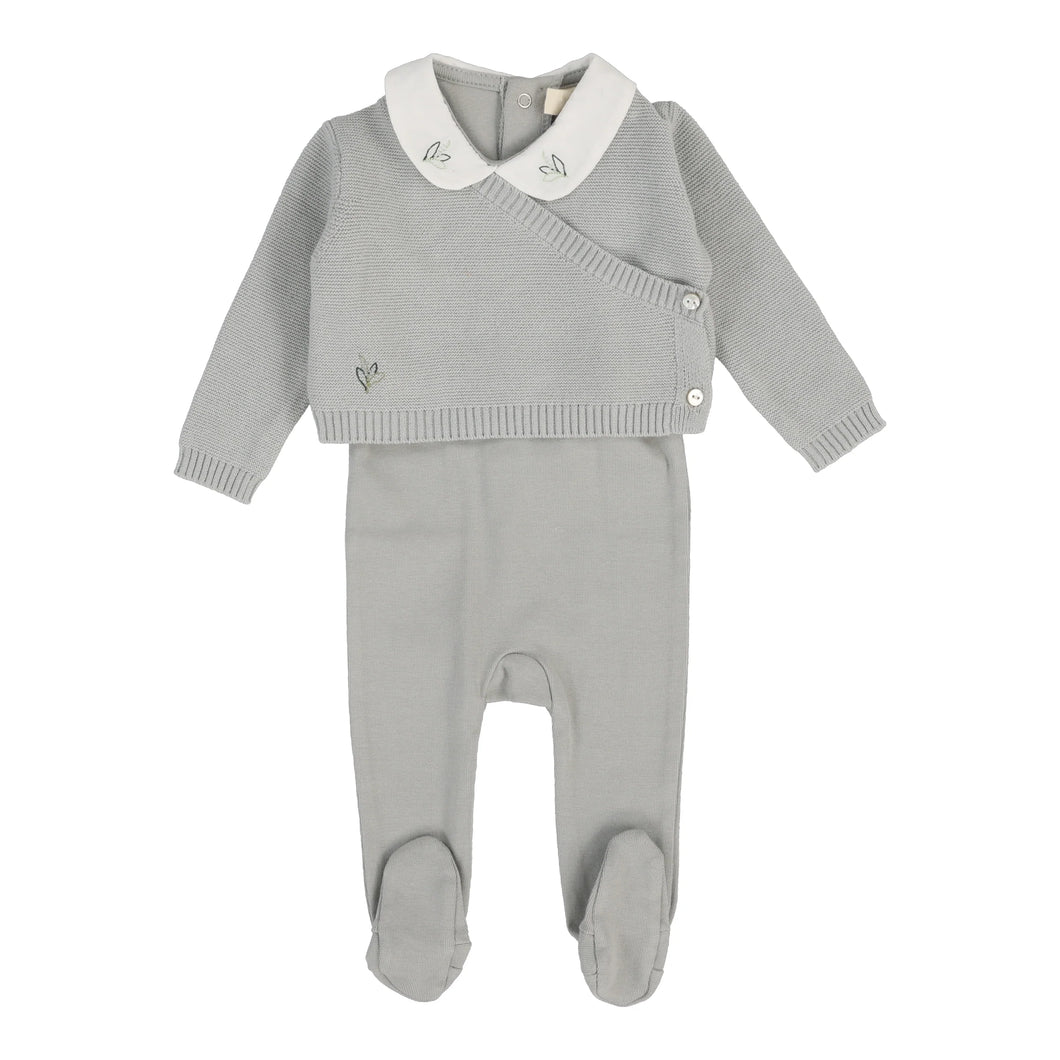 Knit wrap sleeveless layette set - soft blue