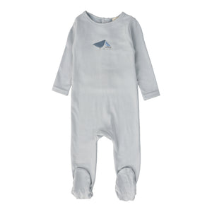 Bird print footie - blue