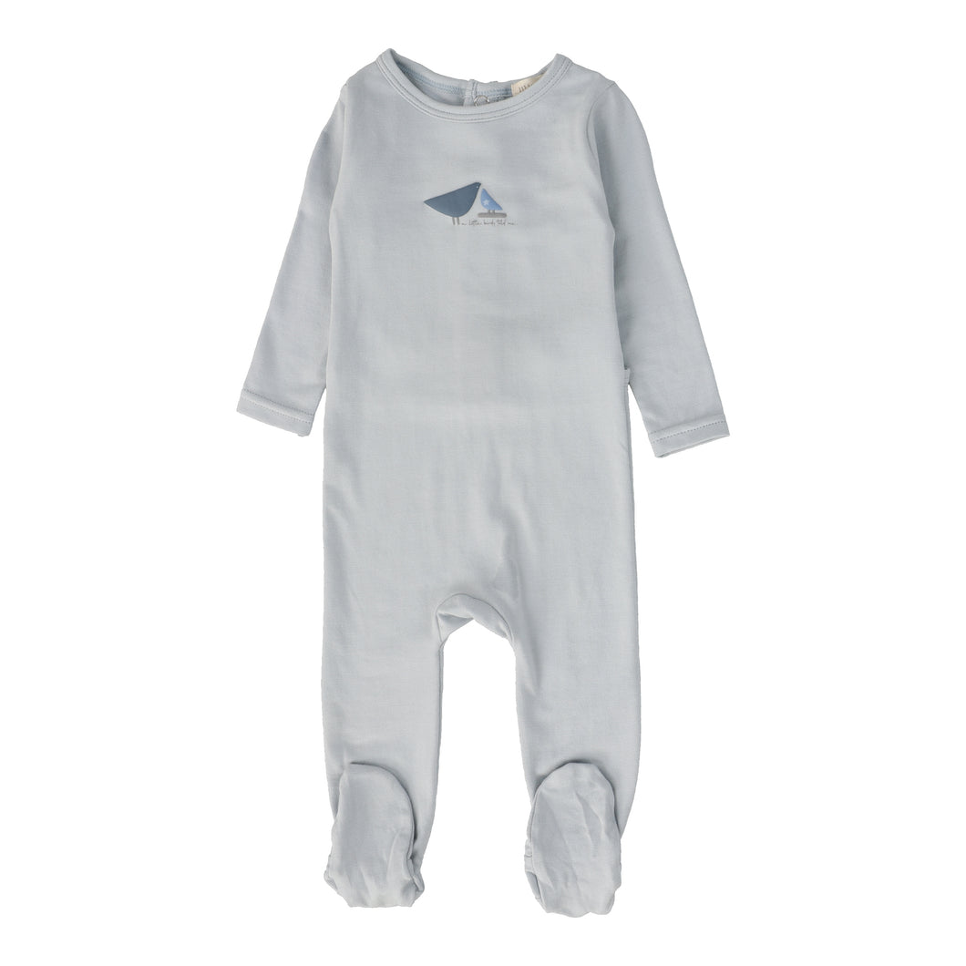 Bird print footie - blue