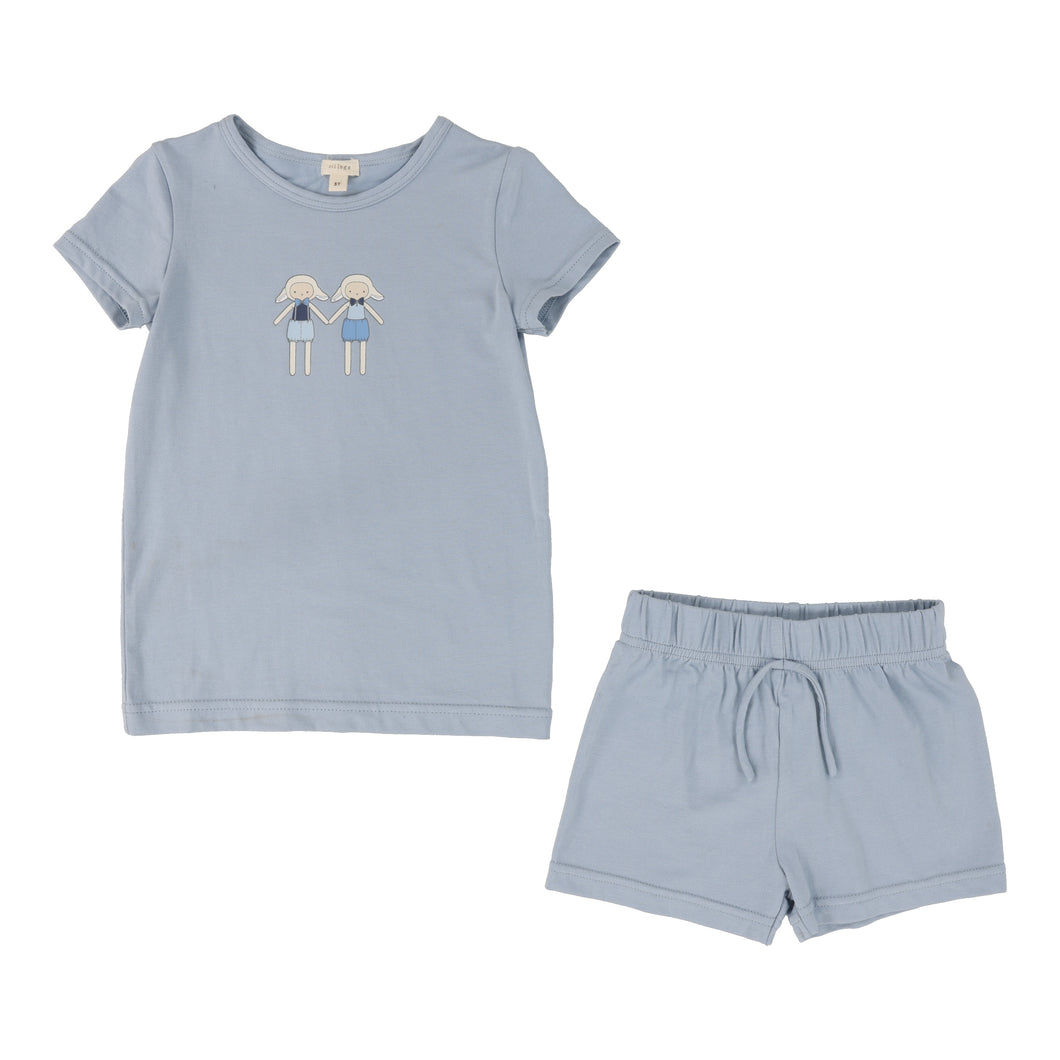 Short lamb pjs - dusty blue