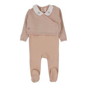 Knit wrap sleeveless footie set with bonnet - soft pink
