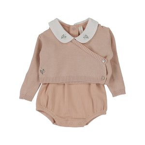 Knit wrap onesie set - soft pink