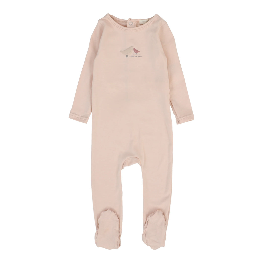 Bird print footie - pink