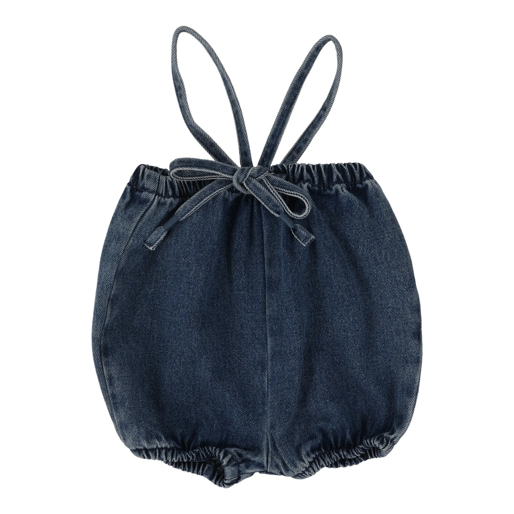 Bubble suspender shorts - Dark wash
