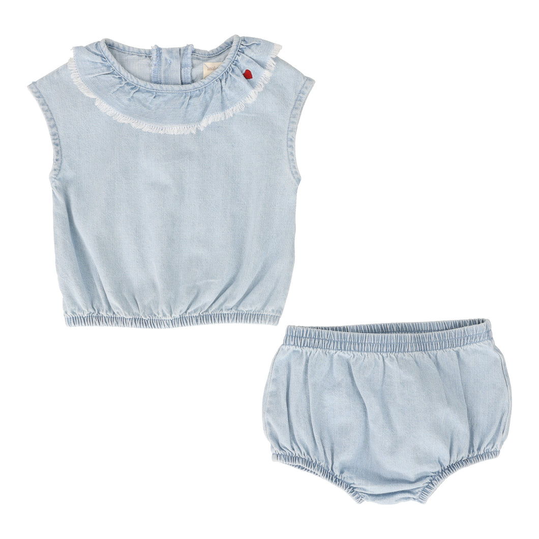 Girls fringe set - Light wash
