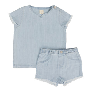 Boys fringe set - Light wash