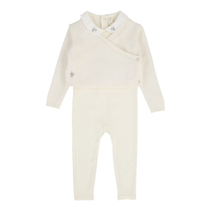 Knit wrap sleeveless footie set  - cream
