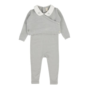 Knit wrap sleeveless footie set  - soft blue