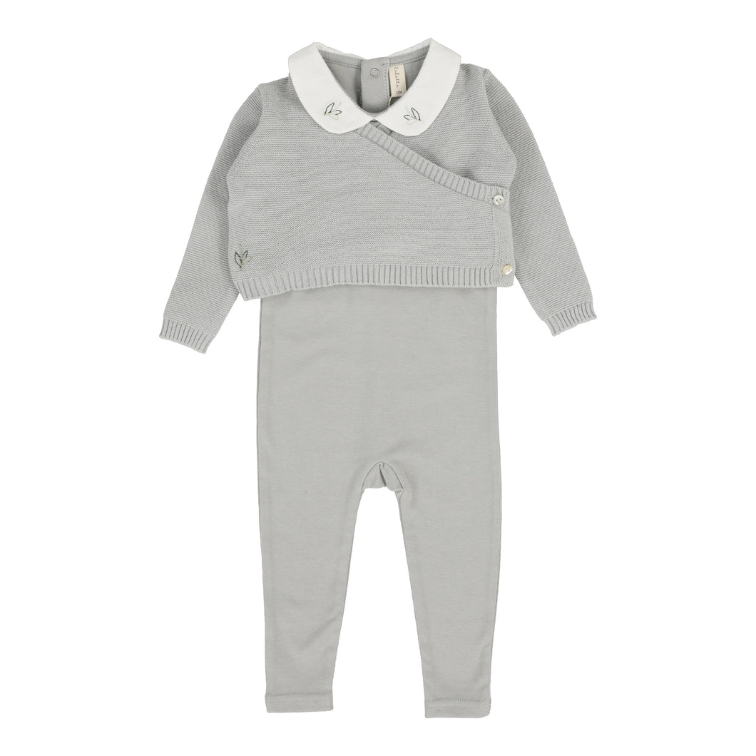 Knit wrap sleeveless footie set  - soft blue