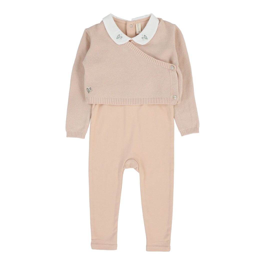 Knit wrap sleeveless footie set  - soft pink