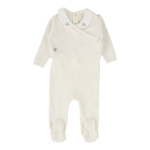 Knit wrap sleeveless footie set with bonnet - cream
