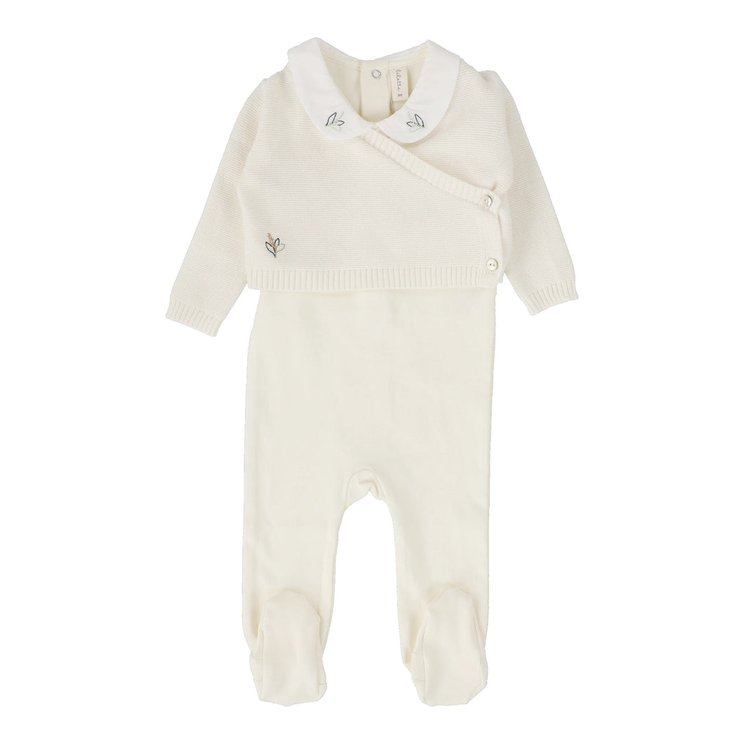 Knit wrap sleeveless footie set with bonnet - cream