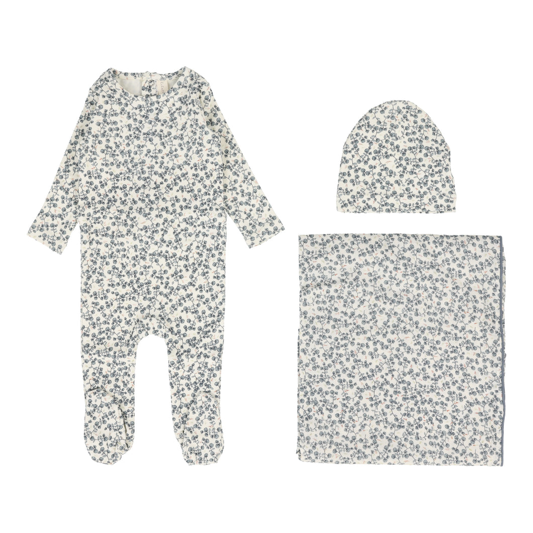All over floral layette set - slate