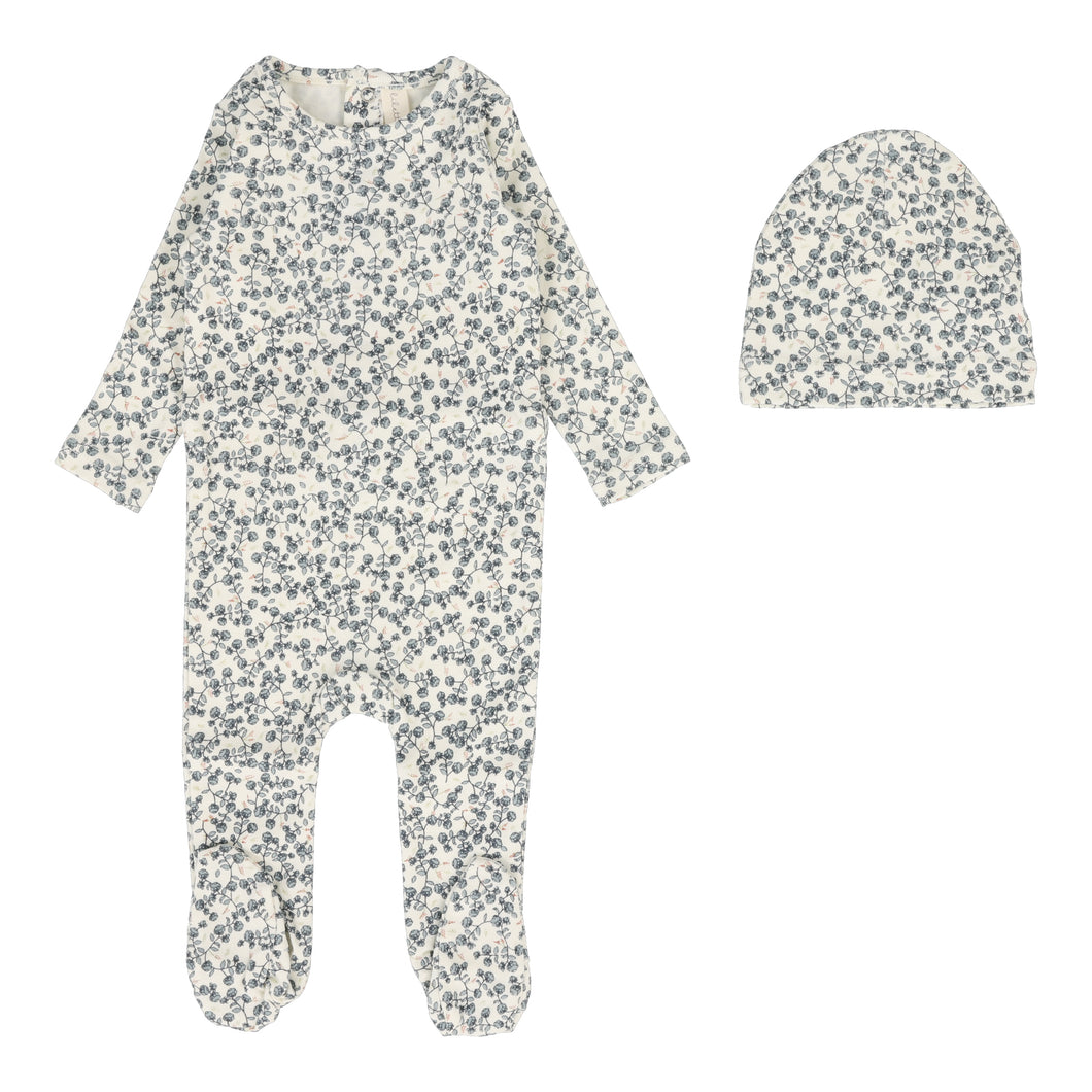 All over floral footie set - slate