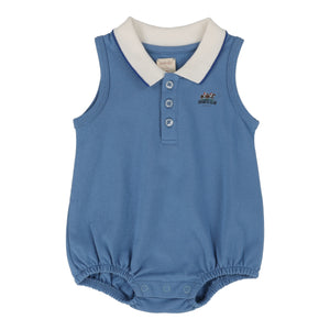 Sleeveless polo romper - light blue