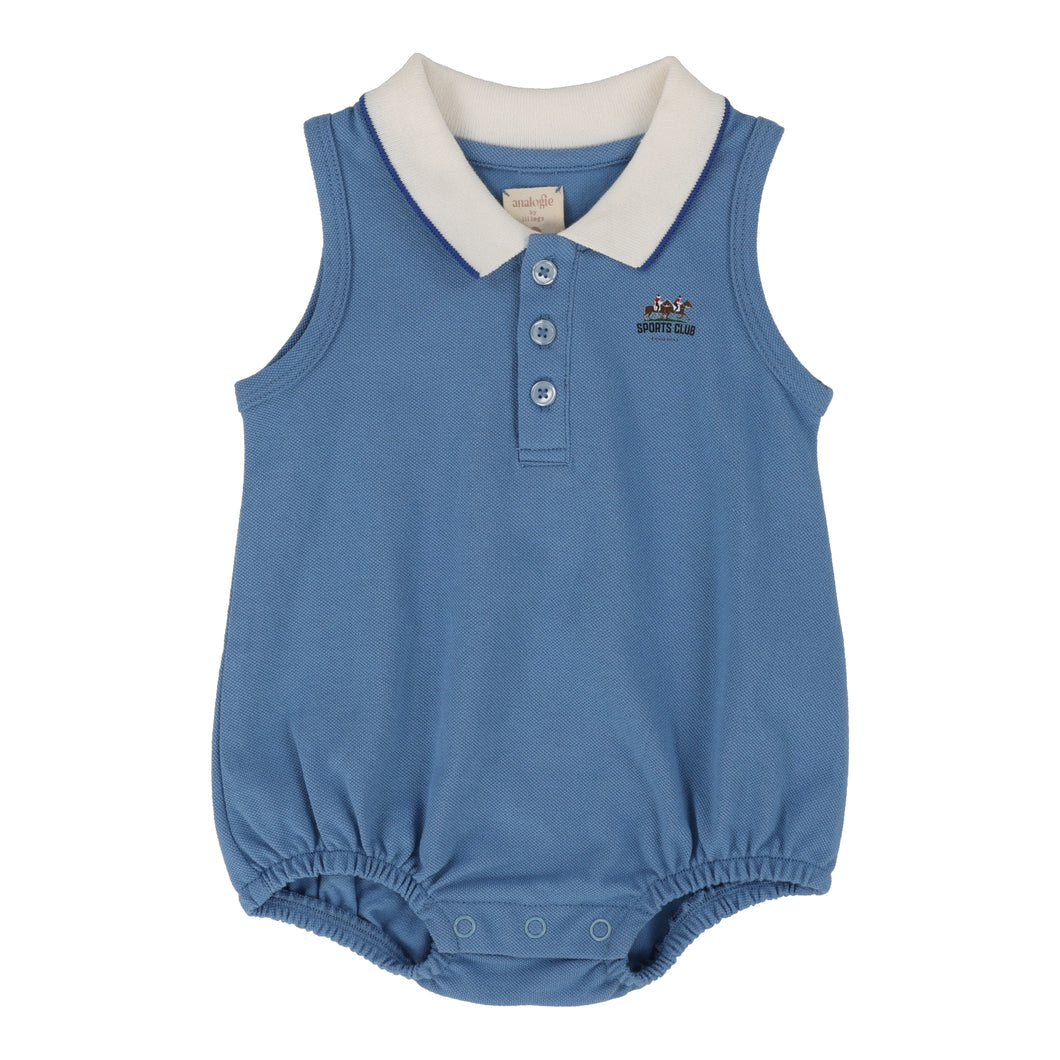 Sleeveless polo romper - light blue