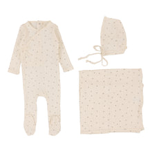 Load image into Gallery viewer, Printed pointelle wrap layette set - milk/taupe
