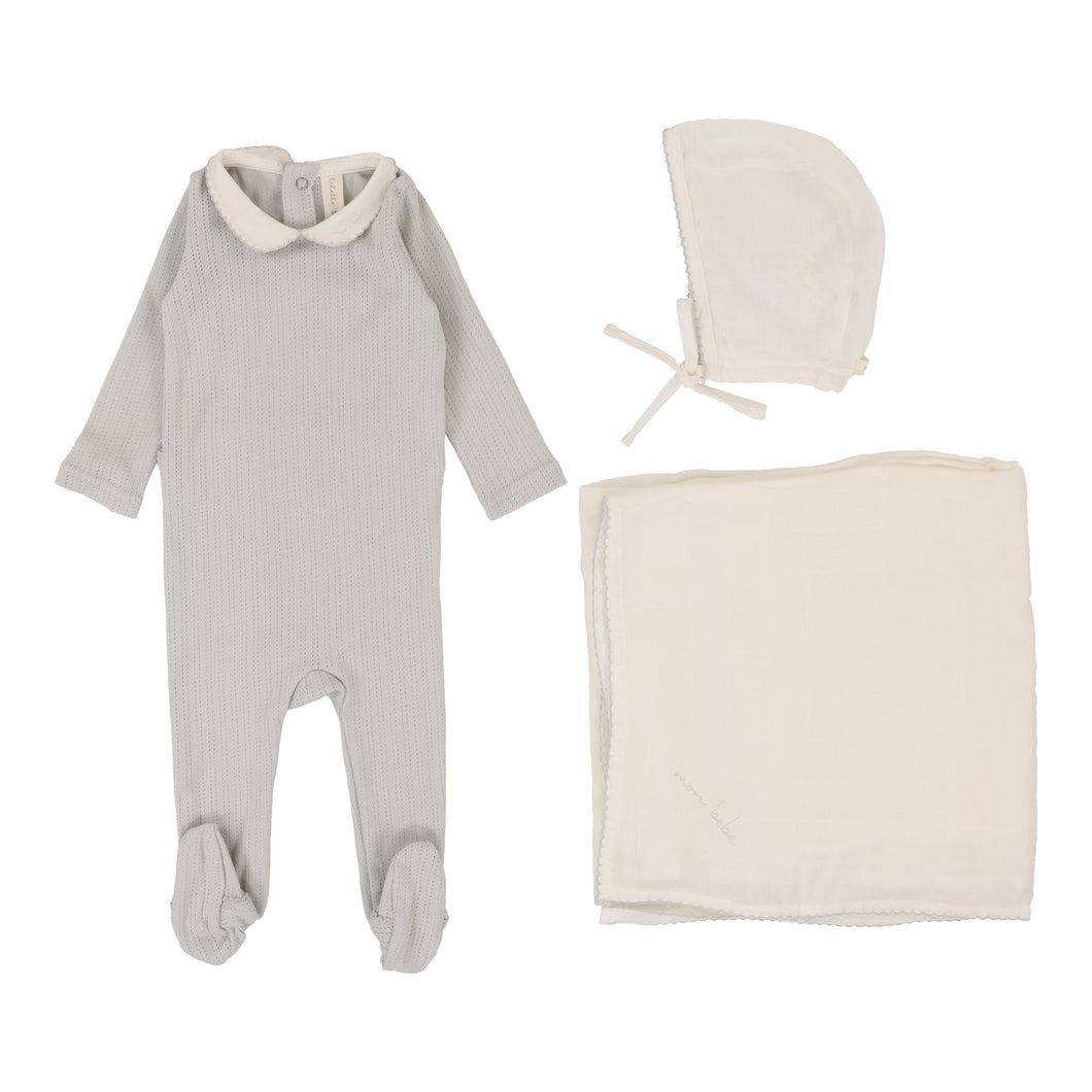Edged collar layette set - Light blue