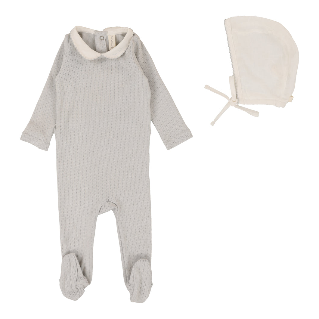 Edged collar footie set - Light blue