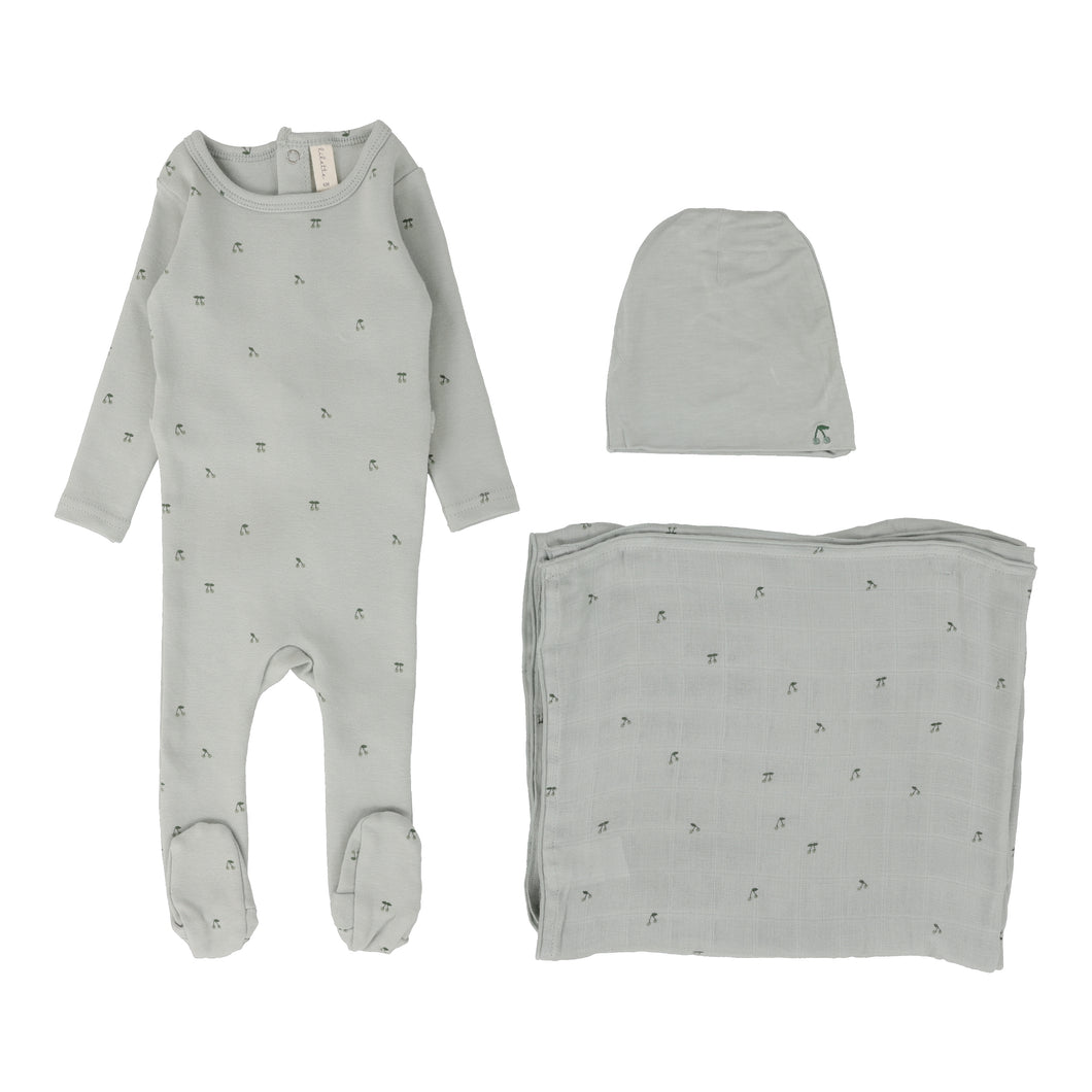 Scattered cherry layette set - mint base