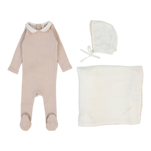 Edged collar layette set - Blush