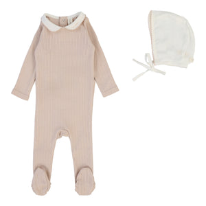 Edged collar footie set - Blush