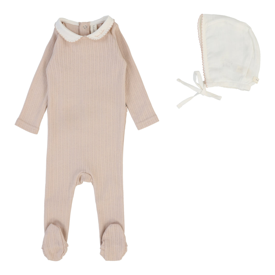 Edged collar footie set - Blush
