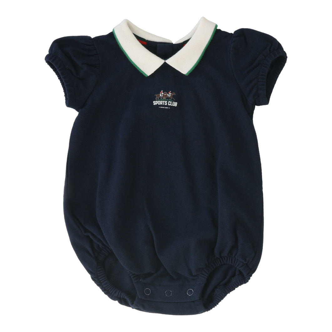 Puff sleeve polo romper - Navy