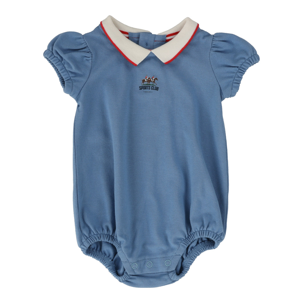 Puff sleeve polo romper - Light blue