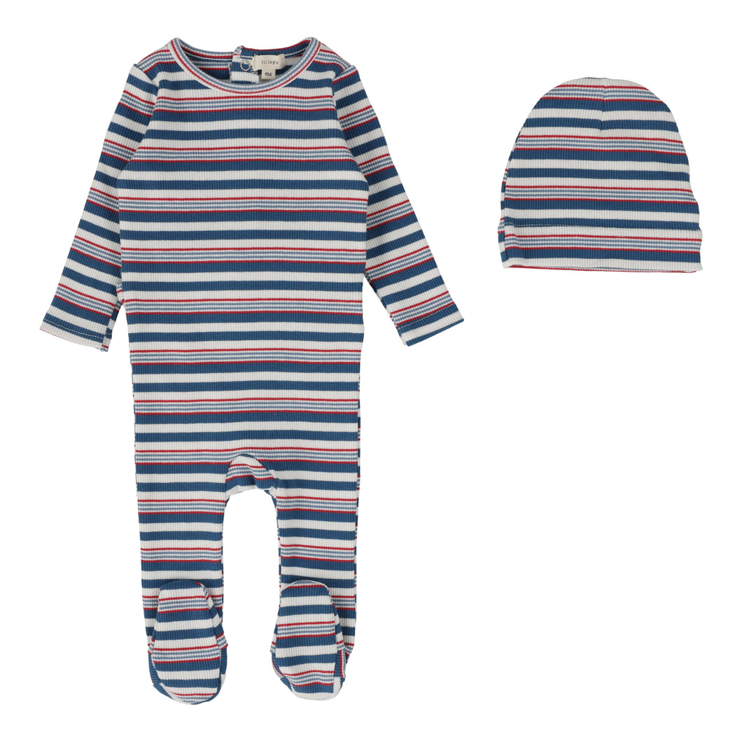 Multistripe rib footie with beanie