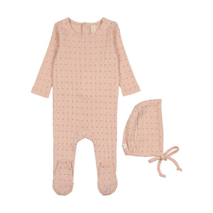 Linear printed footie set - Shell pink