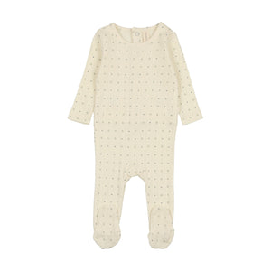 Linear printed footie - cream/navy dot