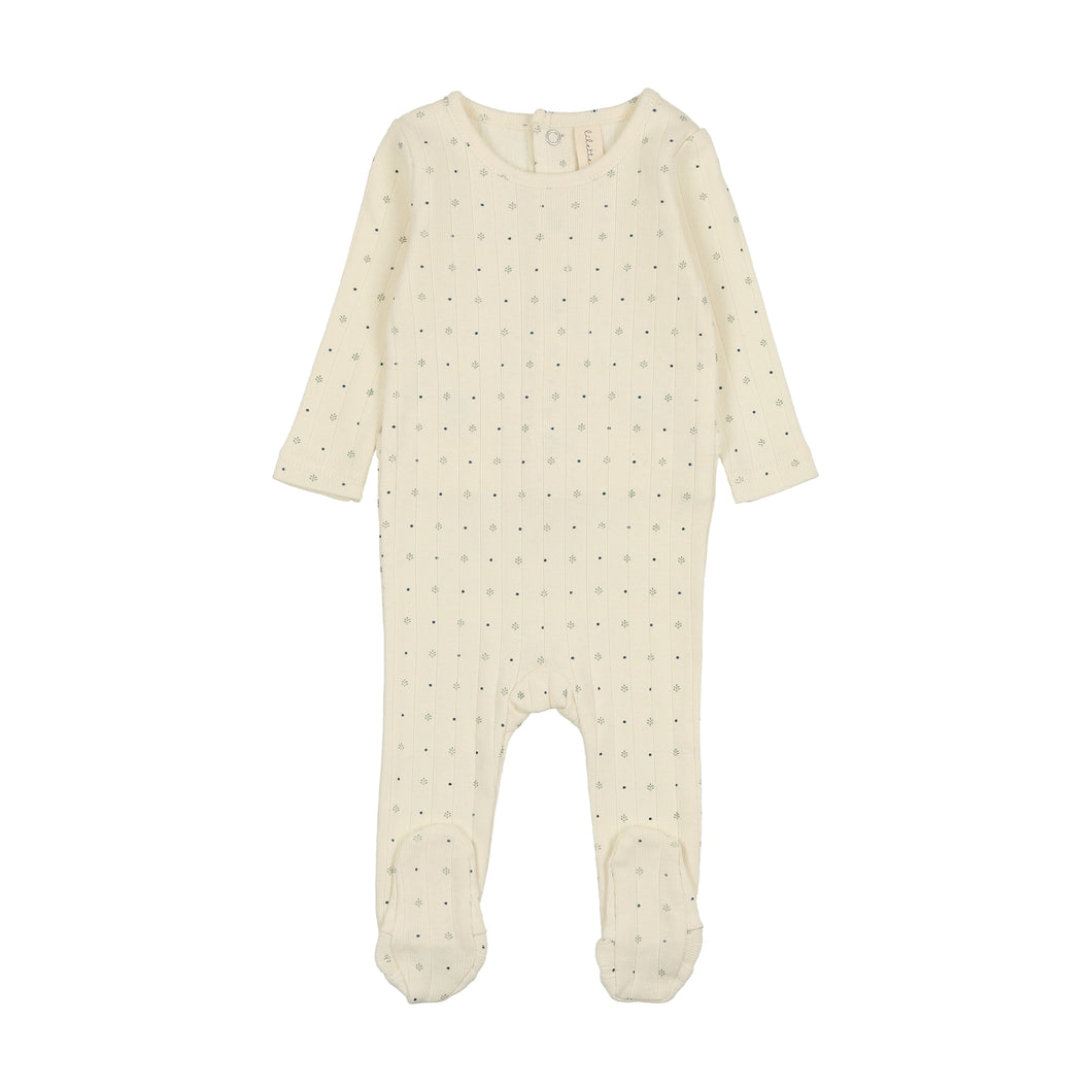 Linear printed footie - cream/navy dot
